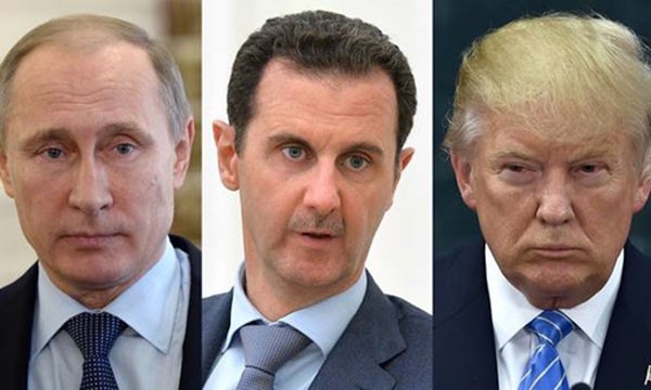 Từ trái sang, Tổng thống Nga Putin, Tổng thống Syria Assad và Tổng thống Mỹ Trump. Ảnh:theglobeandmail