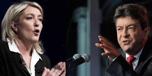Hai ứng viên tổng thống Pháp, bà Marine Le Pen (trái) và ông Jean-Luc Melenchon (Ảnh: Lelab)