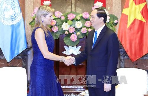 Chủ tịch nước Trần Đại Quang tiếp Hoàng hậu Vương quốc Hà Lan Máxima Zorreguieta Cerruti. Ảnh: TTXVN