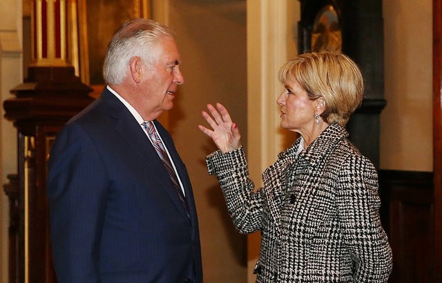 Ngoại trưởng Mỹ Rex Tillerson (trái) và người đồng cấp Australia Julie Bishop tại Sydney ngày 5/6 (Ảnh: Reuters)