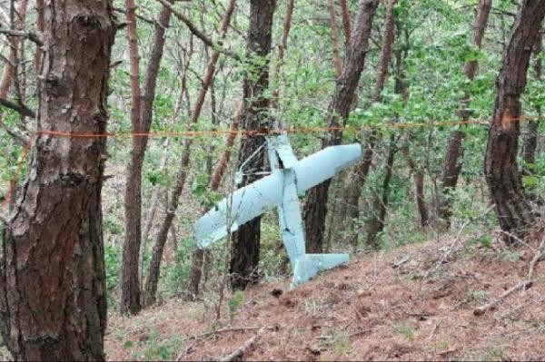Máy bay không người lái nghi là của Triều Tiên rơi ở biên giới Hàn Quốc hôm 9/6. (Ảnh: Yonhap)