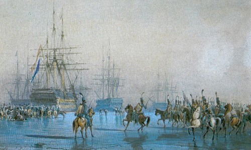 Đơn vị kỵ binh Pháp bao vây hạm đội Hà Lan. Ảnh:War History.