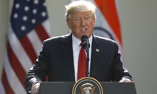 Tổng thống Mỹ Donald Trump phát biểu tại Vườn Hồng, Nhà Trắng, ngày 26/6. Ảnh:Reuters.