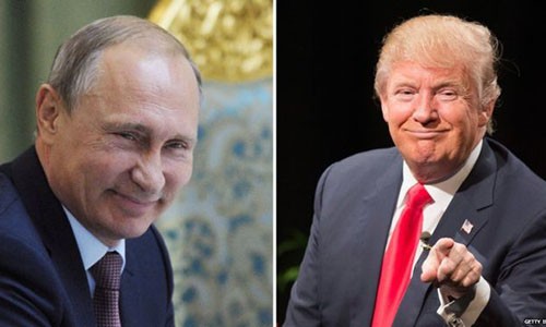 Tổng thống Nga Putin, trái, và người đồng cấp Mỹ Trump sẽ gặp mặt hôm nay ở Đức. Ảnh:BBC.