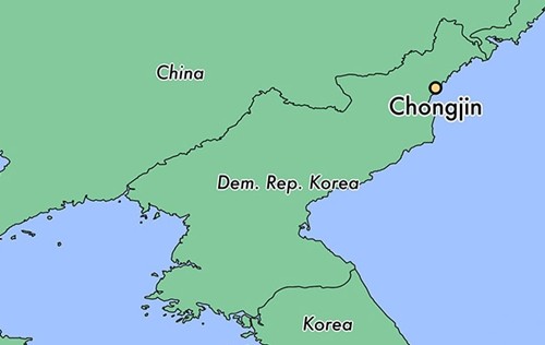 Vị trí thành phố Chongjin, Triều Tiên. Đồ họa:World Atlas.