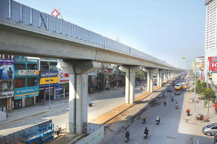 Dự án đường sắt đô thị Cát Linh - Hà Đông đã hoàn thành hơn 94% khối lượng xây lắp. Ảnh: Lê Tiên