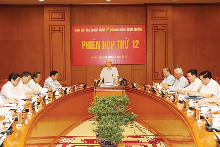 Tổng Bí thư Nguyễn Phú Trọng chủ trì Phiên họp thứ 12 của Ban Chỉ đạo Trung ương về phòng, chống tham nhũng. Ảnh: Trí Dũng