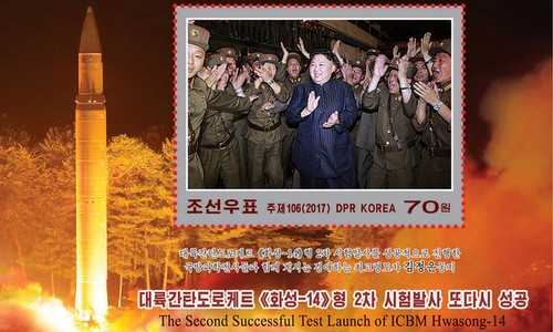 Nhà lãnh đạo Triều Tiên Kim Jong-un xuất hiện trong bộ tem. Ảnh:KCNA.