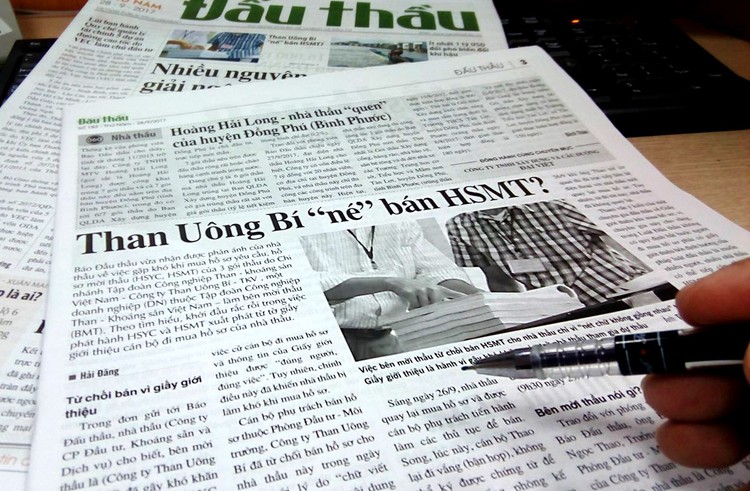 Báo Đấu thầu đã có bài phản ánh về quá trình phát hành HSMT, HSYC 3 gói thầu của Công ty Than Uông Bí. Ảnh: Tiên Giang
