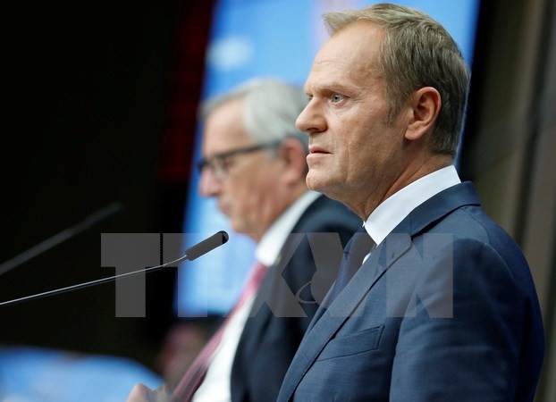 Chủ tịch EC Donald Tusk tại cuộc họp báo ở Brussels (Bỉ) ngày 19/10. (Nguồn: THX/TTXVN)