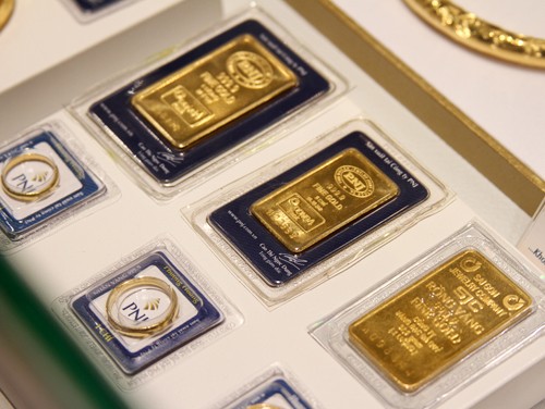 Vàng trong nước vẫn đắt hơn thế giới 1,7 triệu đồng. Ảnh:Hà Mai.
