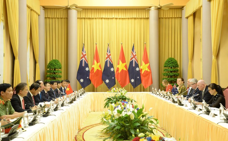 Toàn cảnh cuộc hội đàm giữa Chủ tịch nước Trần Đại Quang và Toàn quyền Australia Peter Cosgrove. Ảnh: Việt Cường