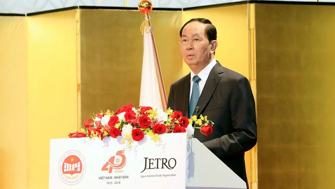Chủ tịch nước Trần Đại Quang phát biểu tại Hội nghị Xúc tiến đầu tư Việt Nam. Ảnh: Nhan Sáng