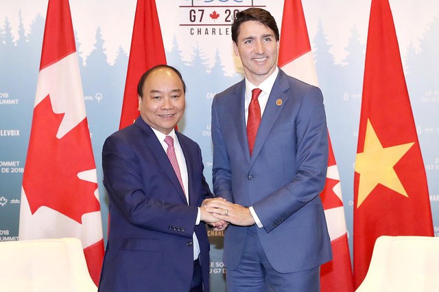 Thủ tướng Nguyễn Xuân Phúc hội đàm với Thủ tướng Canada Justin Trudeau. Ảnh: Quang Hiếu