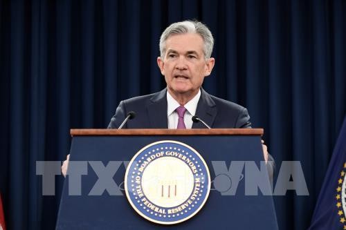 Chủ tịch FED Jerome Powell trong cuộc họp báo thông báo việc tăng lãi suất lần thứ 2 trong năm, tại Washington DC., ngày 13/6. Ảnh: THX/TTXVN