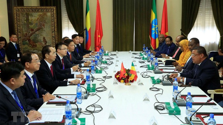 Chủ tịch nước Trần Đại Quang hội đàm với Tổng thống Ethiopia Mulatu Teshome. Ảnh: Nhan Sáng