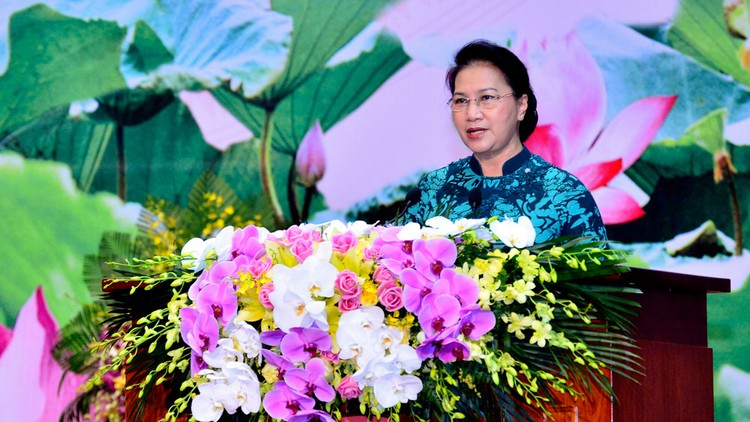 Chủ tịch Quốc hội Nguyễn Thị Kim Ngân phát biểu chào mừng Đại hội Tổ chức các cơ quan kiểm toán tối cao châu Á lần thứ 14. Ảnh: Quang Khánh
