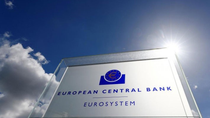 Logo của Ngân hàng Trung ương châu Âu (ECB) tại Frankfurt, Đức - Ảnh: Reuters.