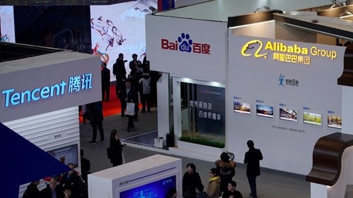 Gian hàng của các công ty công nghệ Trung Quốc tại một sự kiện. Ảnh:SCMP