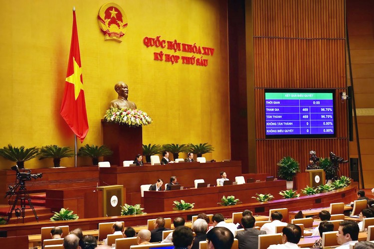 100% đại biểu Quốc hội tham dự Kỳ họp thứ 6 Quốc hội khóa XIV đã bấm nút phê chuẩn CPTPP. Ảnh: Quang Khánh