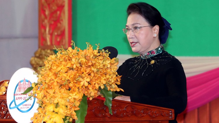 Chủ tịch Quốc hội Nguyễn Thị Kim Ngân phát biểu tại Lễ khai mạc Diễn đàn Nghị viện châu Á - Thái Bình Dương APPF lần thứ 27. Ảnh: Trọng Đức