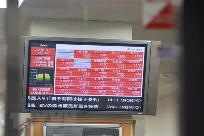 Bảng tỷ giá chứng khoán tại Tokyo, Nhật Bản. (Nguồn: THX/TTXVN)