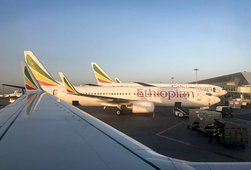 Máy bay Boeing 737 của Ethiopian Airlines tại Sân bay Quốc tế Bole. Ảnh:AP