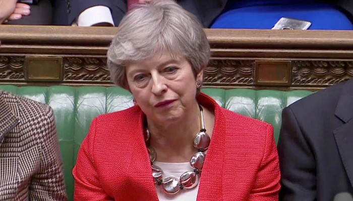 Thủ tướng Anh Theresa May sau thất bại trong cuộc bỏ phiếu tại Quốc hội Anh ngày 12/3 - Ảnh: Reuters.