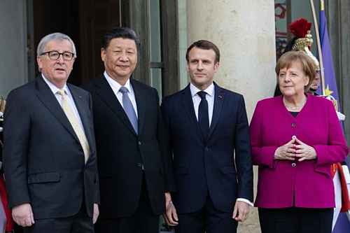 Ông Juncker, Chủ tịch Tập, Tổng thống Macron và Thủ tướng Merkel trong cuộc gặp tuần trước. Ảnh:AFP