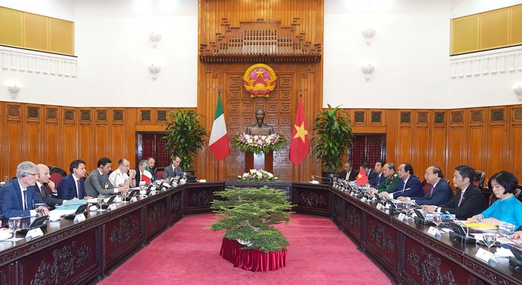 Các nhà lãnh đạo của Việt Nam và Italia nhất trí tiếp tục tạo điều kiện thuận lợi cho doanh nghiệp, nhà đầu tư hai nước kết nối các đối tác trong nhiều lĩnh vực. Ảnh: Quang Hiếu