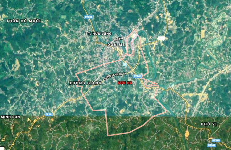 Dự án Khu đô thị mới Hữu Lũng, huyện Hữu Lũng, tỉnh Lạng Sơn được xây dựng trên quỹ đất 52,3 ha . Ảnh Google: Nhã Chi