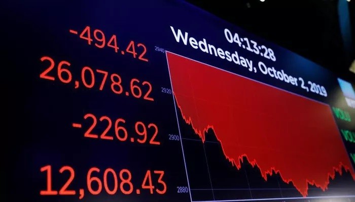 Một bảng điện tử trên sàn giao dịch chứng khoán NYSE ở New York, Mỹ, sau khi vừa đóng cửa phiên ngày 2/10 - Ảnh: Reuters.
