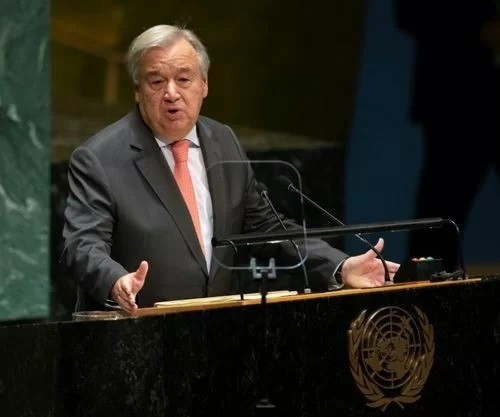 Tổng thư ký Liên Hợp Quốc Antonio Guterres phát biểu trong phiên họp thứ 74 Đại Hội đồng Liên Hợp Quốc tại trụ sở ở New York ngày 24/9. Ảnh:AFP.