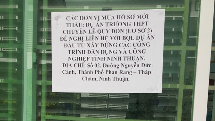 Sở GD&ĐT Ninh Thuận thông báo chuyển địa điểm phát hành HSMT sang Ban QLDA ĐTXD các công trình dân dụng và công nghiệp Ninh Thuận. (Ảnh nhà thầu cung cấp)