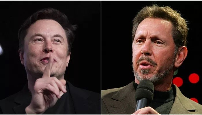 Ông Elon Musk (trái), CEO của Tesla, và ông Larry Ellison, CEO của Oracle.