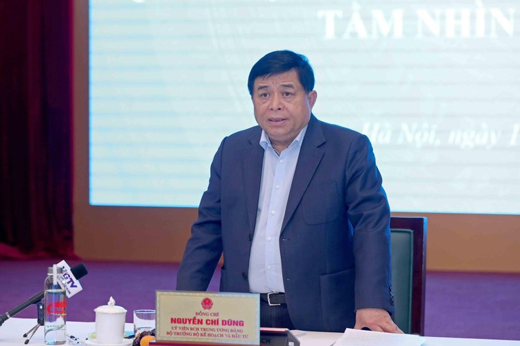 Bộ trưởng Bộ Kế hoạch và Đầu tư Nguyễn Chí Dũng phát biểu tại Phiên họp thẩm định Quy hoạch tỉnh Hà Giang thời kỳ 2021 - 2030, tầm nhìn đến năm 2050. Ảnh: Đức Trung