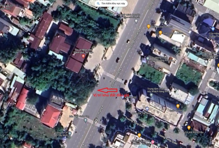 Vị trí lô đất đấu giá tại Khu phố 1, Phường 1, thành phố Tây Ninh, tỉnh Tây Ninh. Ảnh: Google map