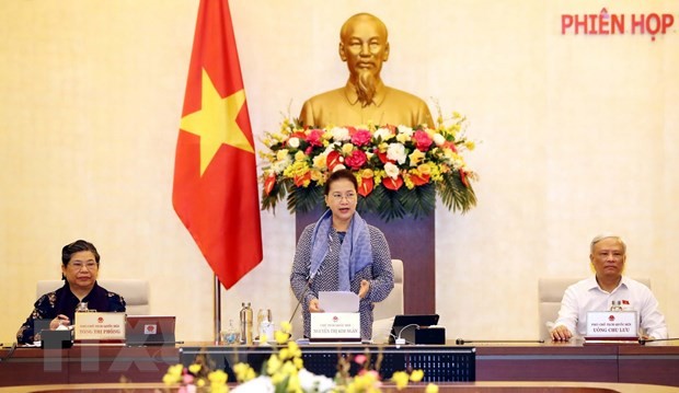 Chủ tịch Quốc hội Nguyễn Thị Kim Ngân chủ trì và phát biểu khai mạc Phiên họp thứ 45 Ủy ban Thường vụ Quốc hội. Ảnh: TTXVN