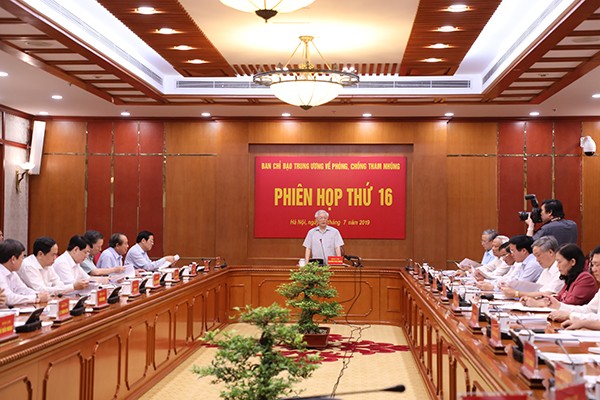 Ngày 26/7/2019 tại Hà Nội, Ban chỉ đạo Trung ương về phòng, chống tham nhũng đã họp Phiên thứ 16
