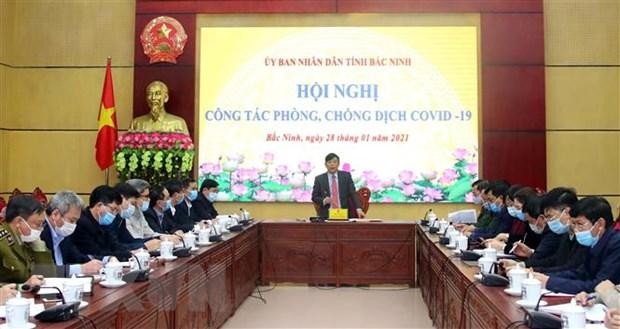 Chiều 28/1/2021, Ban Chỉ đạo phòng chống dịch COVID-19 tỉnh Bắc Ninh họp bàn các biện pháp cấp bách phòng, chống dịch COVID-19. Ảnh: TTXVN