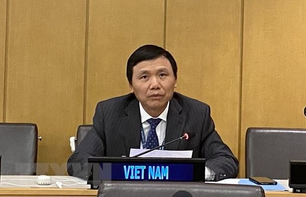 Đại sứ Đặng Đình Quý, Trưởng phái đoàn đại diện Việt Nam tại Liên hợp quốc, phát biểu tại hội nghị. Ảnh: TTXVN