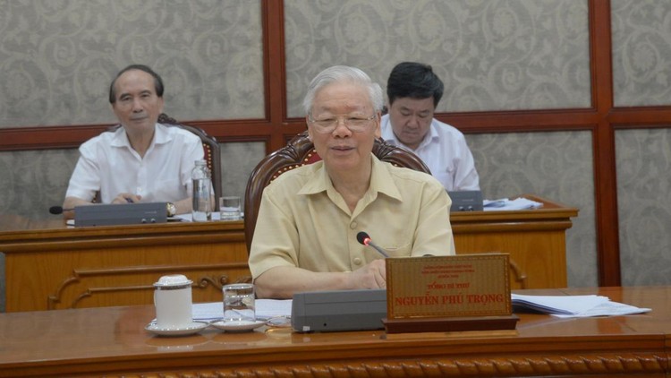 Tổng Bí thư Nguyễn Phú Trọng phát biểu kết luận cuộc họp - Ảnh: VOV