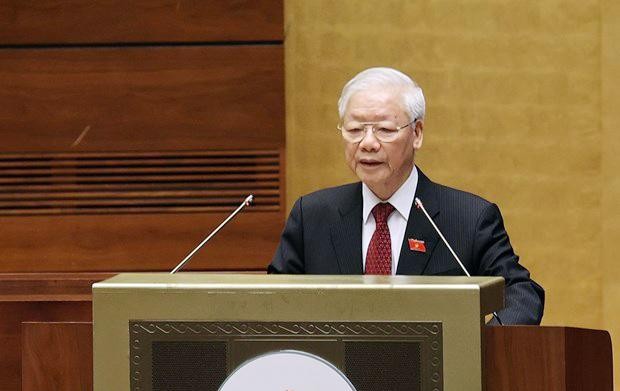 Tổng Bí thư Nguyễn Phú Trọng phát biểu tại phiên khai mạc kỳ họp thứ nhất, Quốc hội khóa XV. Ảnh: TTXVN