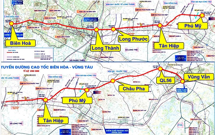 Sơ đồ hướng tuyến cao tốc Biên Hòa - Vũng Tàu - Ảnh: Báo BRVT