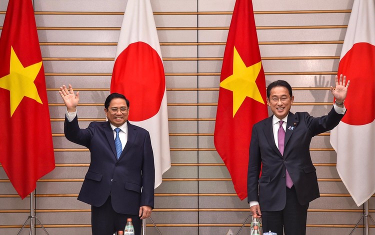 Thủ tướng Phạm Minh Chính và Thủ tướng Nhật Bản Kishida Fumio tại Hội đàm cấp cao Việt Nam-Nhật Bản. Ảnh: VGP