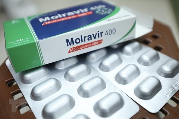 Thuốc điều trị COVID-19 chứa hoạt chất Monulpiravir chính hãng cho bệnh nhân F0. Ảnh: TTXVN