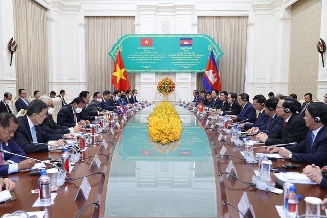 Thủ tướng Chính phủ Phạm Minh Chính hội đàm với Thủ tướng Vương quốc Campuchia Samdech Techo Hun Sen - Ảnh: VGP