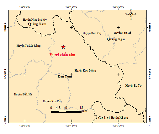 Trận động đất mạnh 2.5 xảy ra tại khu vực huyện Kon Plong, tỉnh Kon Tum.
