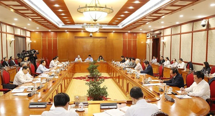 Tổng Bí thư Nguyễn Phú Trọng chủ trì cuộc họp của Bộ Chính trị, Ban Bí thư. Ảnh: TTXVN