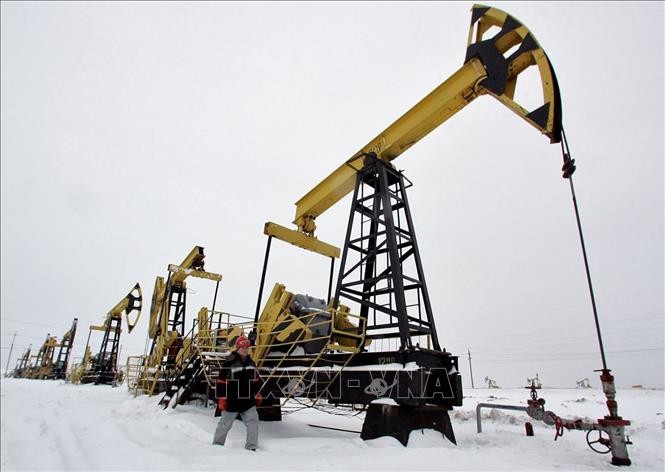 Công nhân kiểm tra các hoạt động bơm dầu tại giếng dầu Gremikhinskoye ở Izhevsk, vùng Ural, Nga. Ảnh minh họa: REUTERS/TTXVN